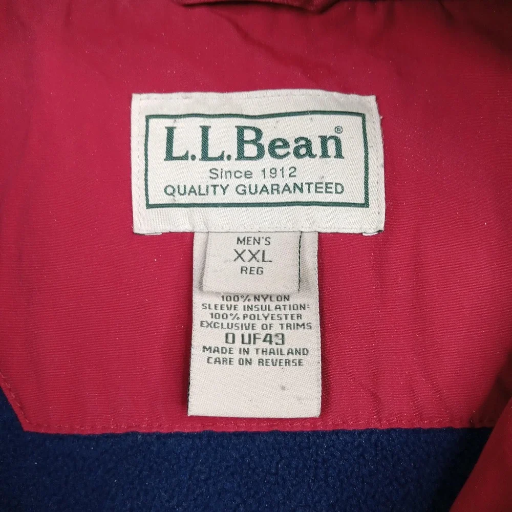 LL‎ Bean Jacket Mens 2XL Red Fleece Lined Insulated Bomber Stand Collar Full Zip